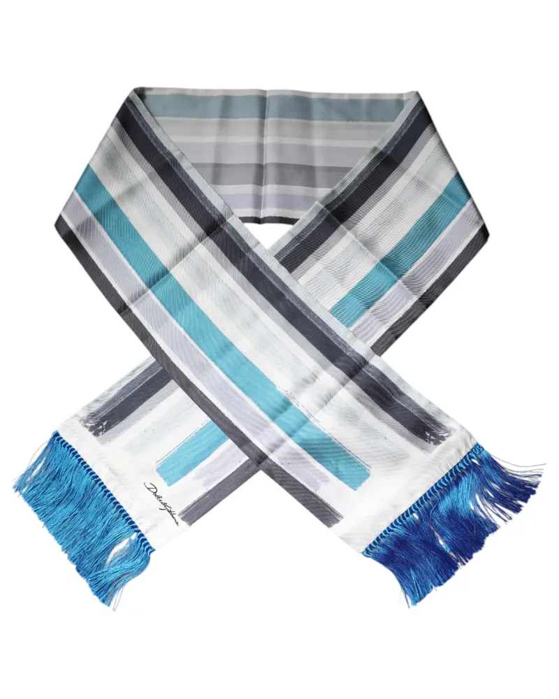 Dolce & Gabbana Men's Multicolor Stripes Silk Fringes Neck Foulard Scarf Multicolor