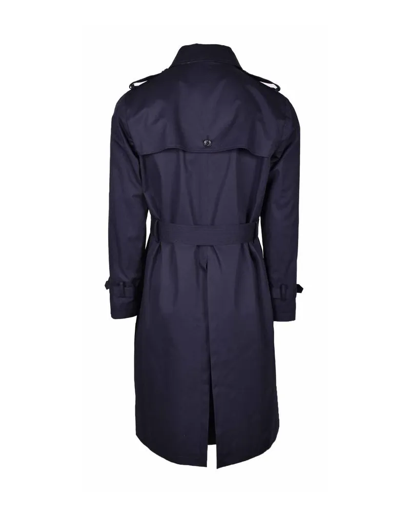 Aquascutum Blue Cotton Men Trench Coat Clothing Navy