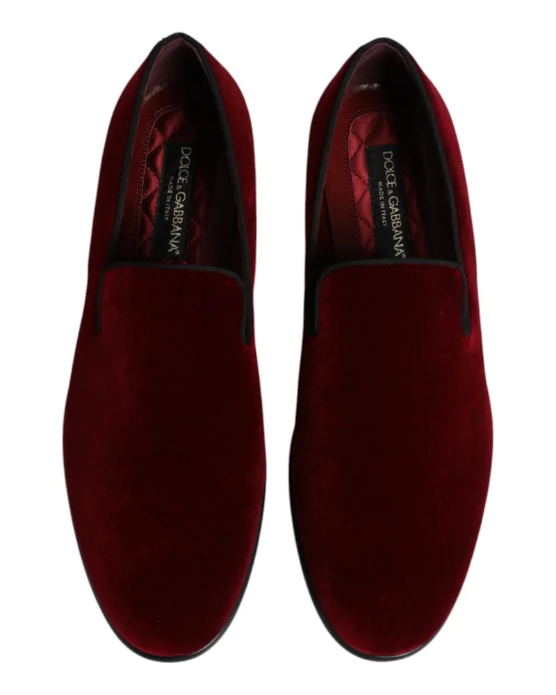 Dolce & Gabbana Men's Red Cotton Velvet Slip On Loafers Formal Shoes Viscose Red