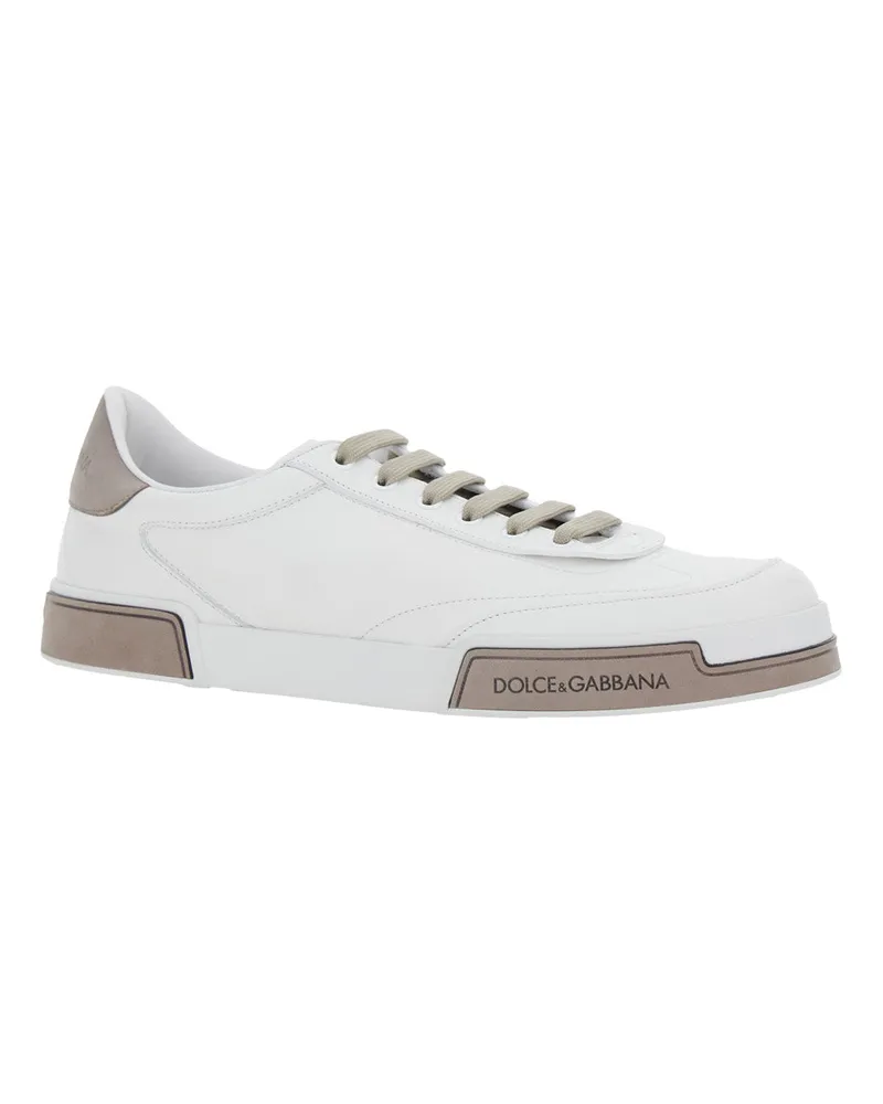 Dolce & Gabbana Men's White Leather Sneaker With Logo Print Lamb Trainers White