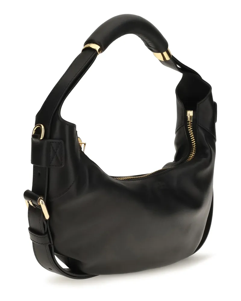 Moschino Calfskin Leather Shoulder Bag — Black Black