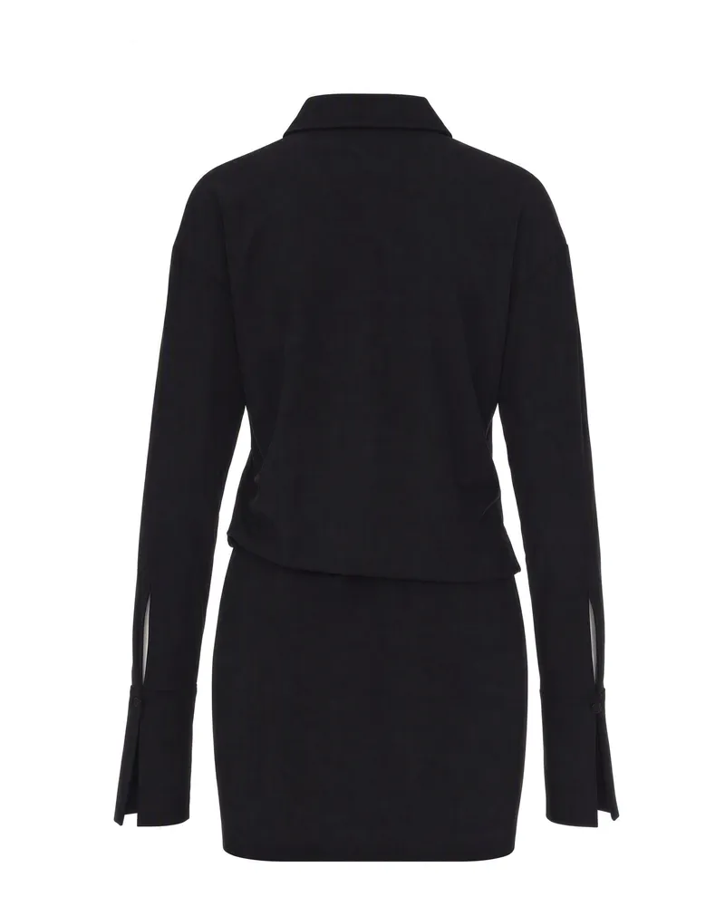 ANDAMANE Women's Draped Jersey Mini Dress Black Polyester Evening Suits Black