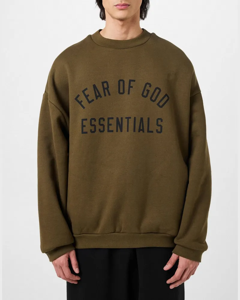 Fear of God Men Essentials Logo Crewneck Sweatshirt Green Clothing > Knitwear Green