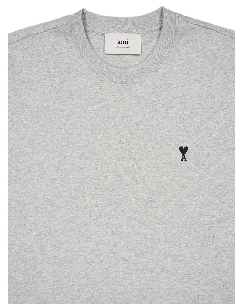 AMI Paris Logo-Embroidered Cotton T-shirt — heather grey Heather