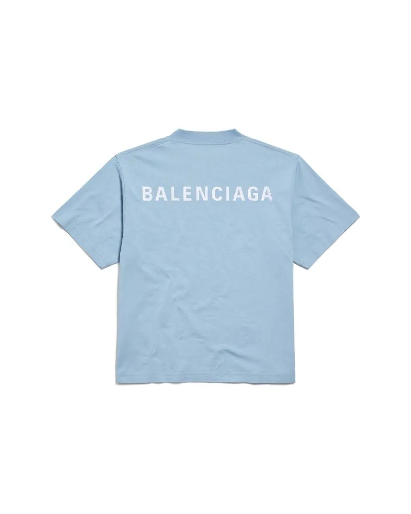 Balenciaga Logo-Print Cotton T-Shirt — Blue Blue