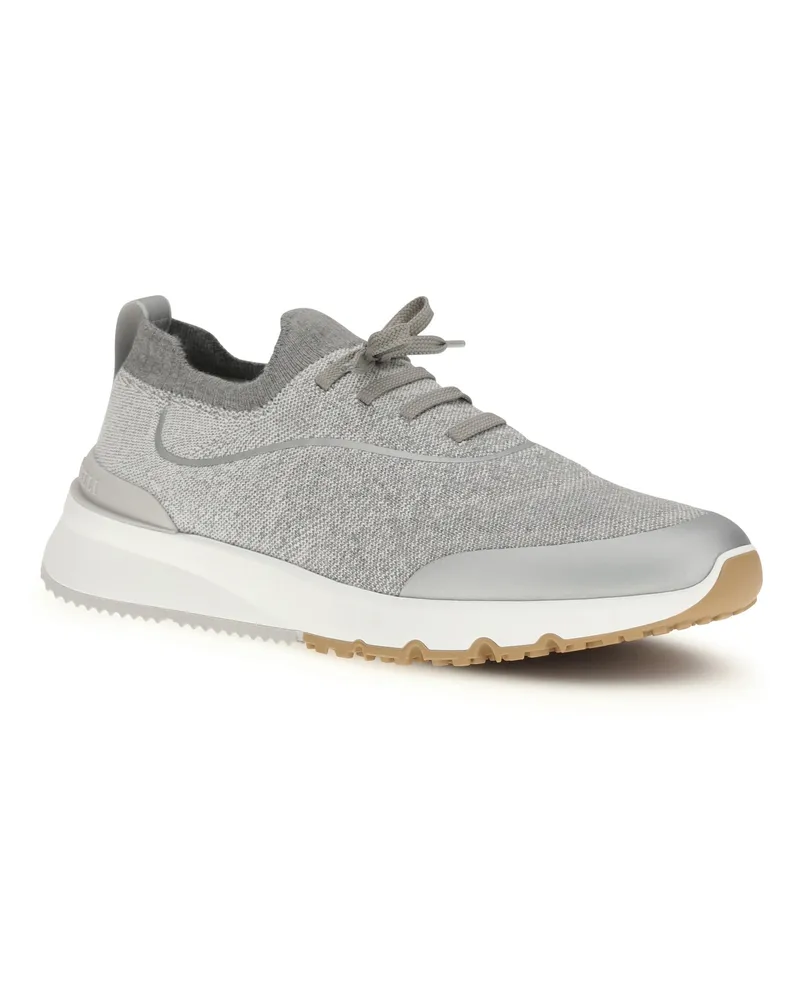 Brunello Cucinelli Techno Cotton Knit Sneaker — Silver Silver