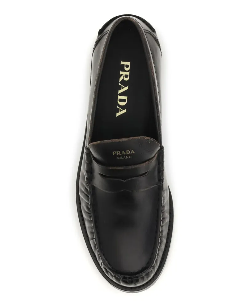 Prada Women's Leather Loafers Black-Tan Calf Black/tan Black