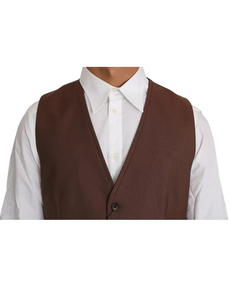Dolce & Gabbana Men's Brown Wool Silk Waistcoat Vest Clothing Bronze