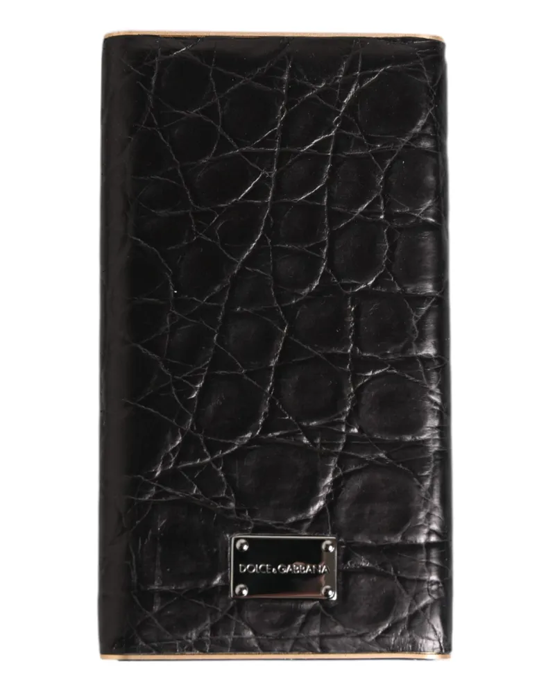 Dolce & Gabbana Black Leather Exotic Skin 3000mah Power Bank Charger Usb Accessory Black