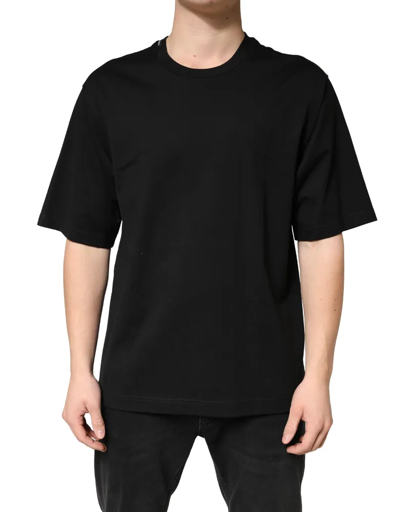 Dolce & Gabbana Men's Black Cotton Crewneck Short Sleeve T-Shirt Black