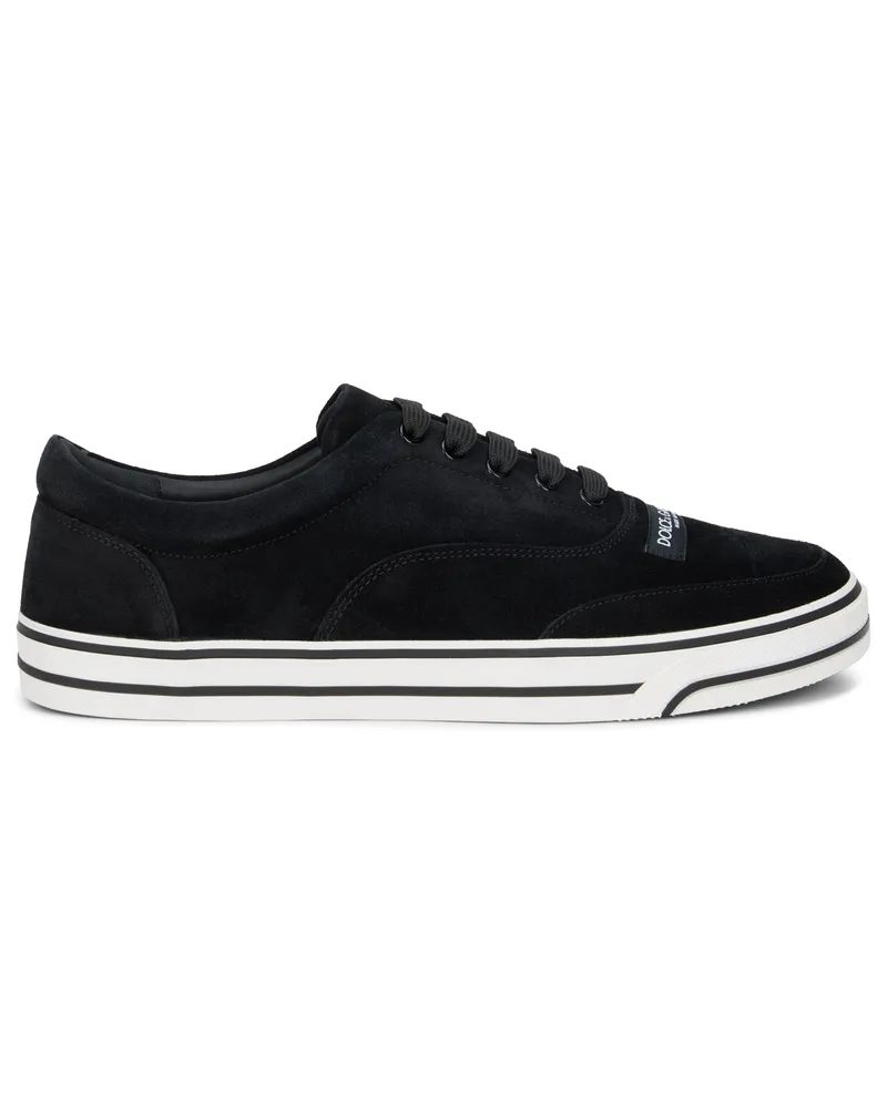 Dolce & Gabbana Men's Low-Top Black Suede Sneakers Black-Black Calfskin Trainers Black/black Black