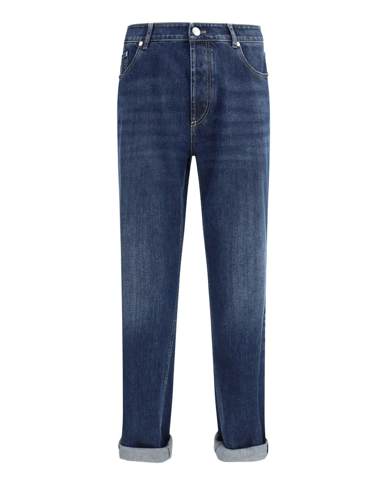 Brunello Cucinelli Men's Straight Jeans Denim Scuro Cotton; Elastane Navy
