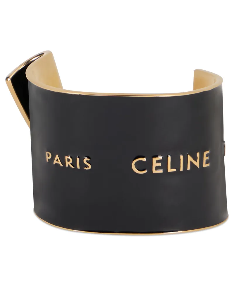 Celine Women's Rigid Bracelet With Enamel Ribbon, Black Brass Bracelets Black