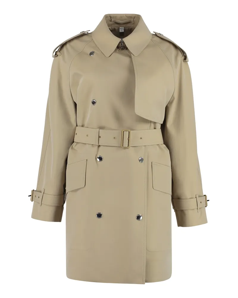 Burberry Double-Breasted Gabardine Trench Coat — Beige Beige