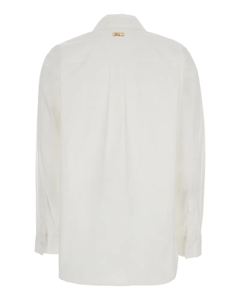 Michael Kors Women's White Button Down Collar Shirt With Logo Plaque Organic Cotton Blouses White