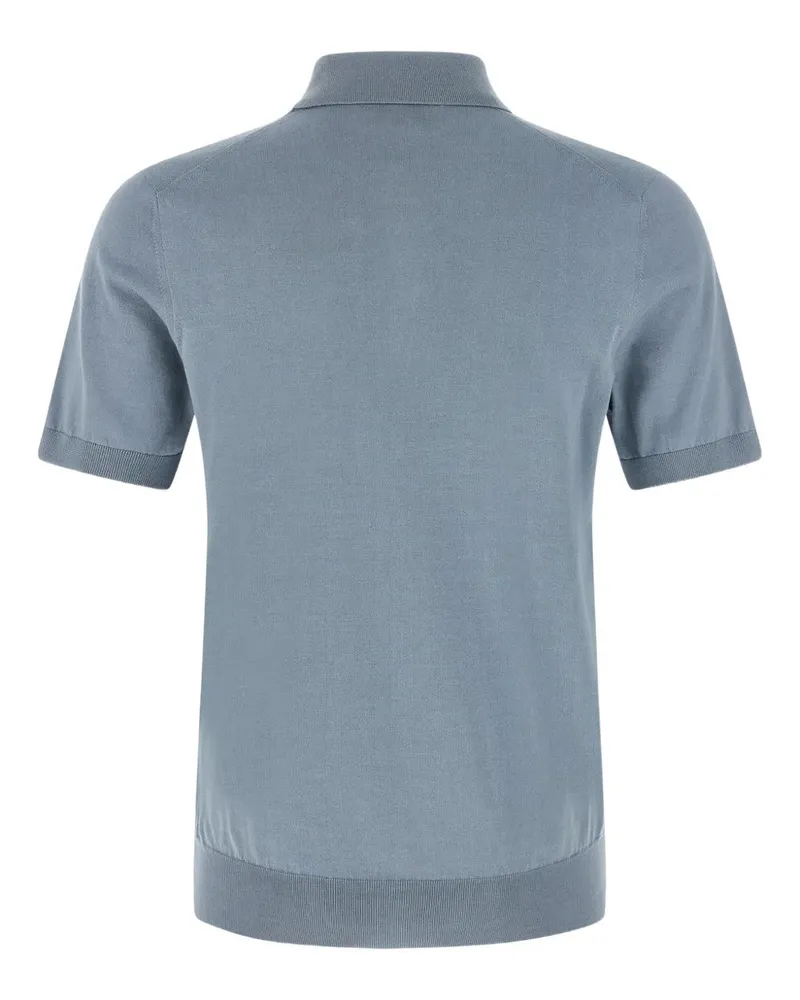 Brunello Cucinelli Men's Contrasting-Piping Cotton Polo Shirt Ss26 M Blue