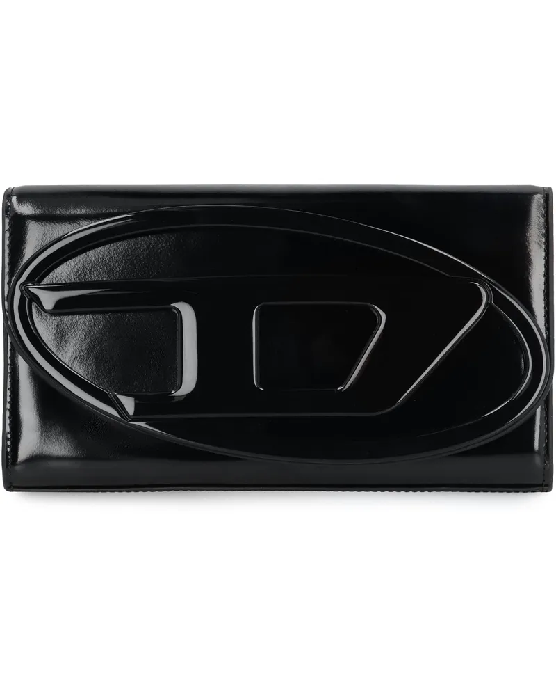 Diesel Women's Leather Wallet On Chain — Black Cow Hide Clutch Bags Black