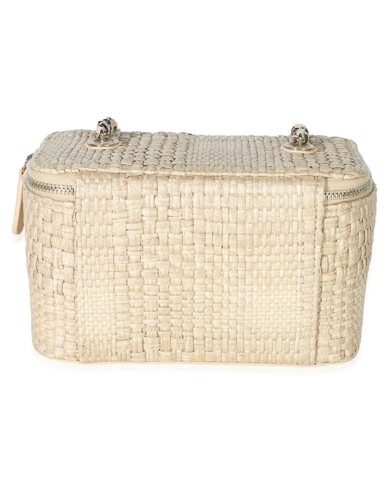Chanel Beige Braided Raffia Vanity Case With Chain Straw/raffia Handbag Beige