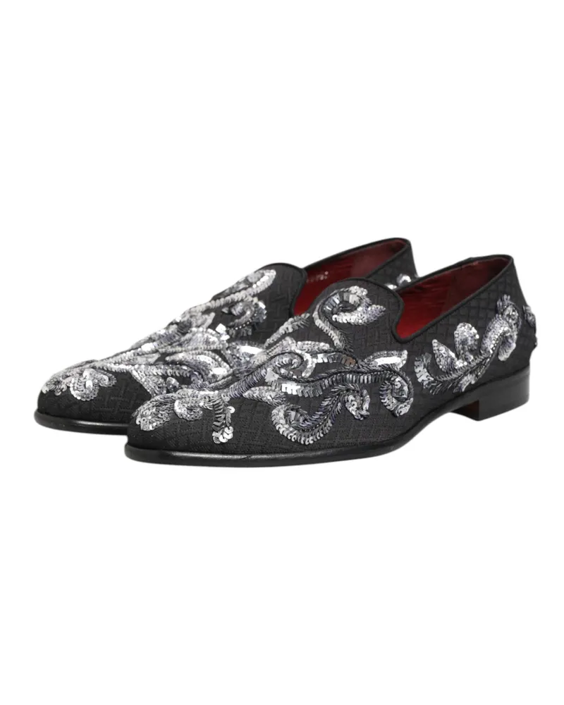 Dolce & Gabbana Black Silver Sequined Loafers Men Dress Shoes | Co+pl+vi Black