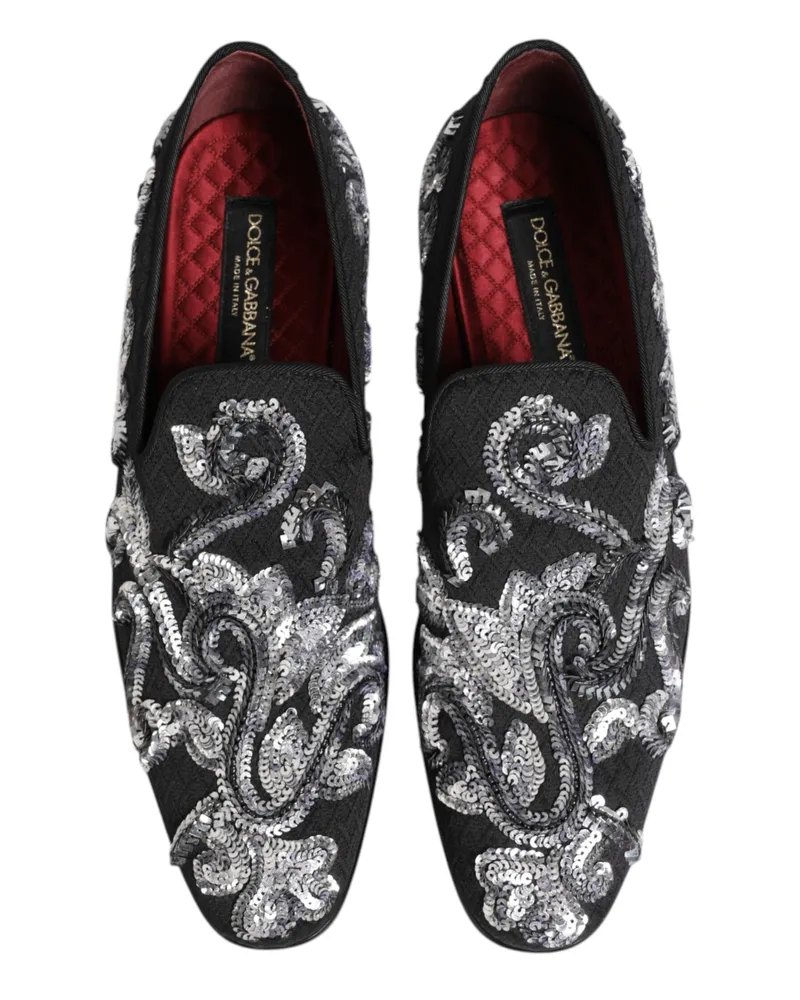 Dolce & Gabbana Black Silver Sequined Loafers Men Dress Shoes | Co+pl+vi Black