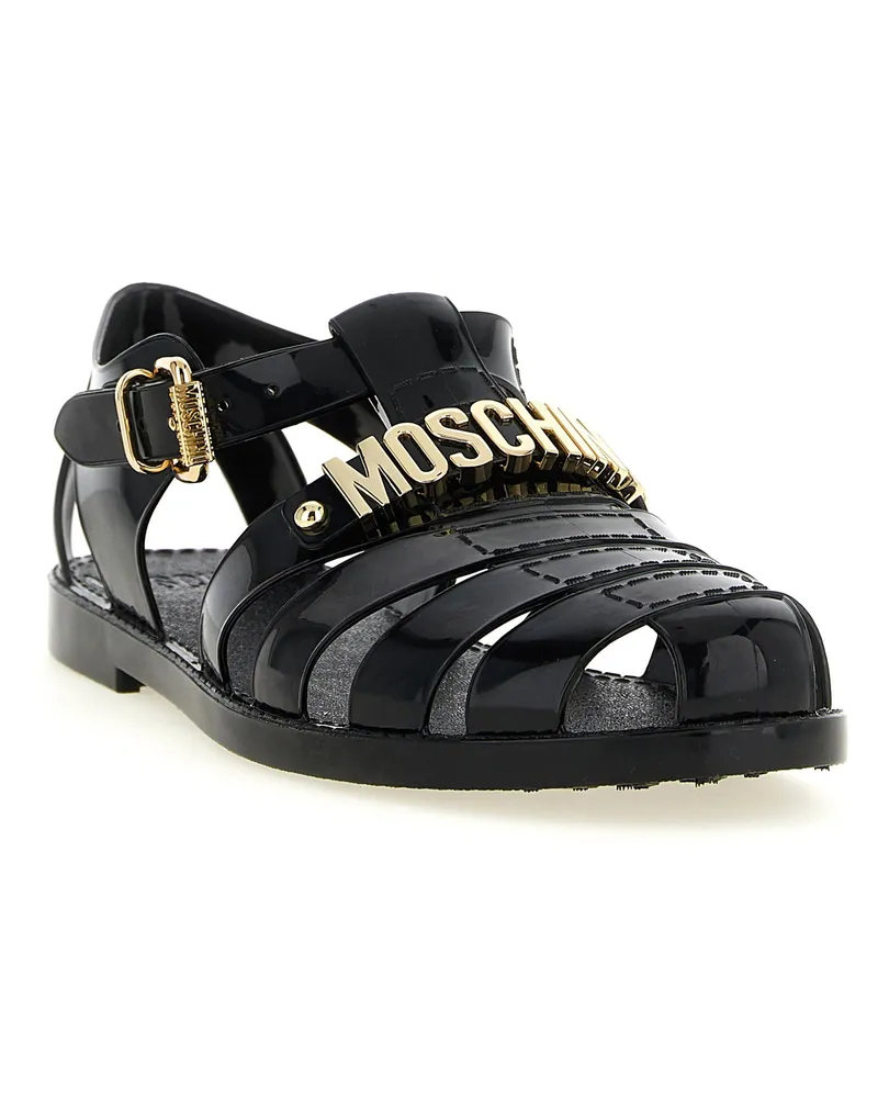 Moschino Cage Fisherman with Logo Sandal — Black Black