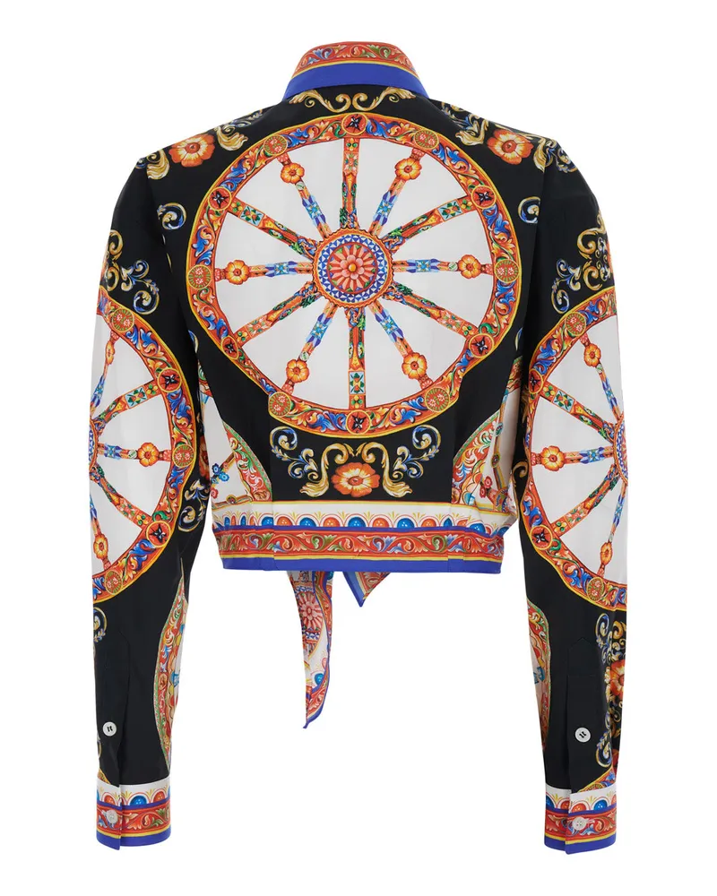 Dolce & Gabbana Women's Shirt With Carretto Print, Multicolour Cotton Poplin Blouses Multicolor