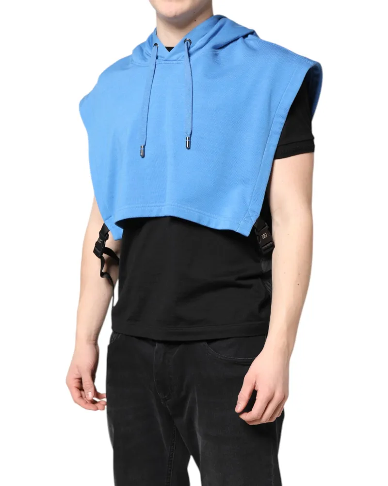 Dolce & Gabbana Blue Cotton Hooded Men Sportswear Vest Sweater Polyester Clothing Blue