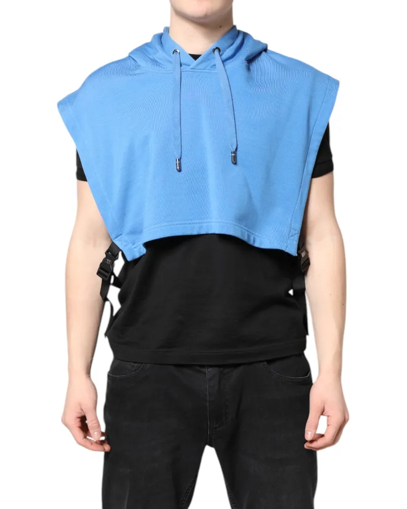 Dolce & Gabbana Blue Cotton Hooded Men Sportswear Vest Sweater Polyester Clothing Blue