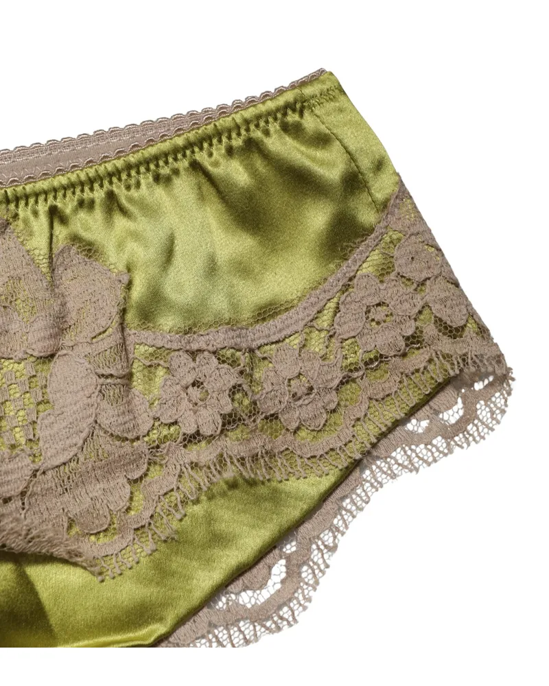 Dolce & Gabbana Silk Satin Floral Lace Brief — Green Green