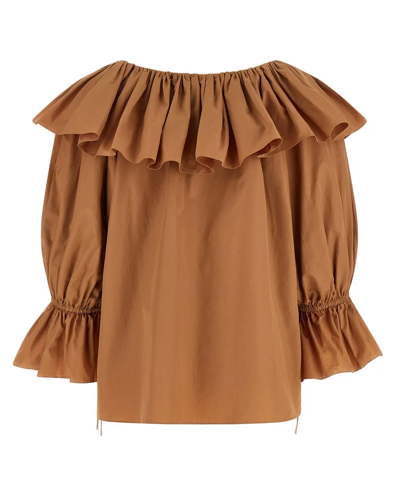Chloé Ruffled Cotton Poplin Blouse — camel Camel