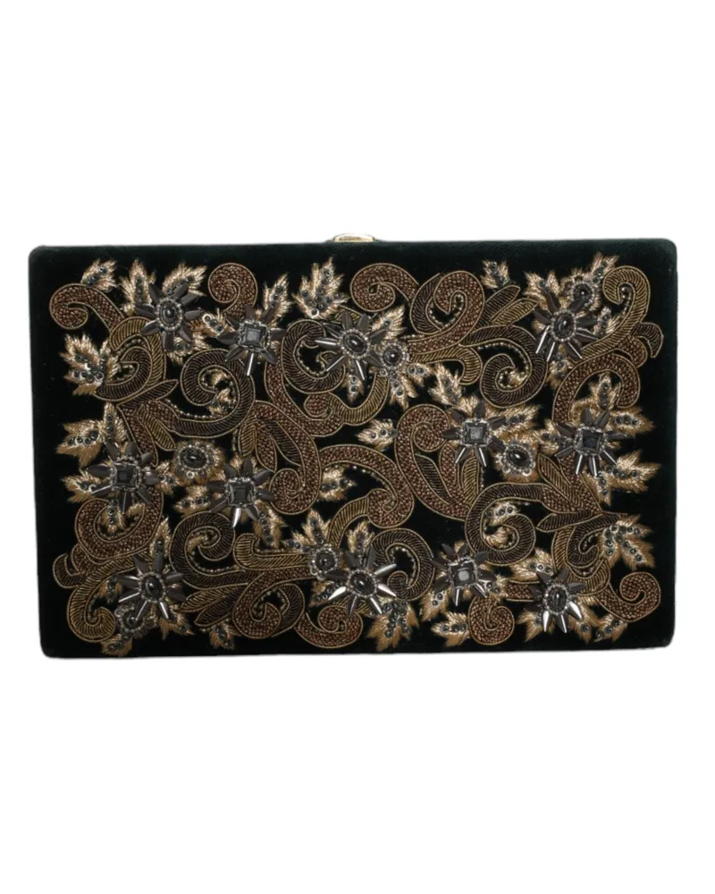 Dolce & Gabbana Women's Black Velvet Gold Frame Clutch Evening Party Purse Bag Cotton Black