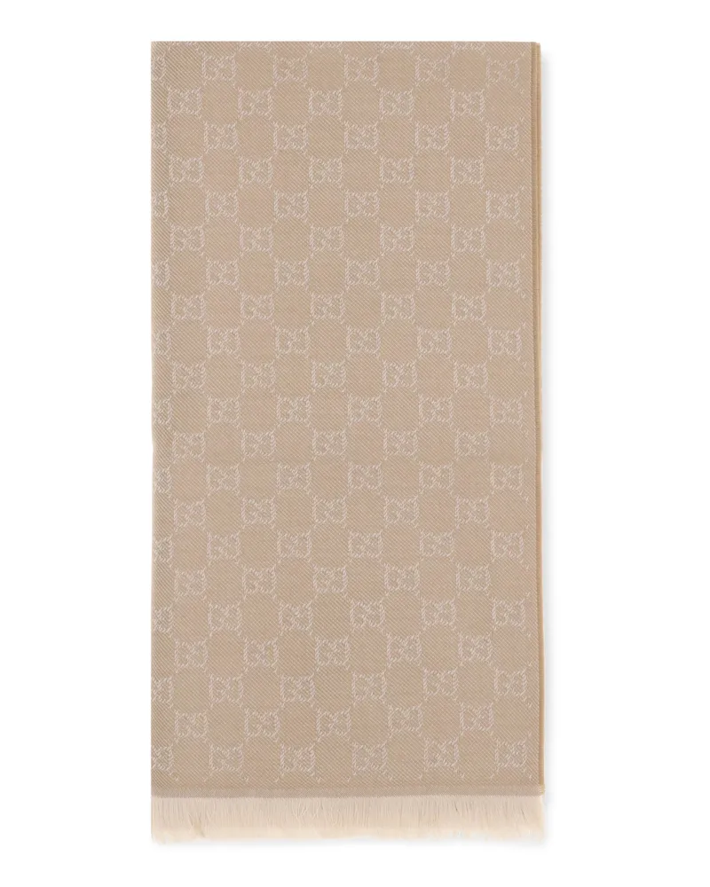 Gucci GG Supreme Embroidered Wool Scarf — Beige Beige