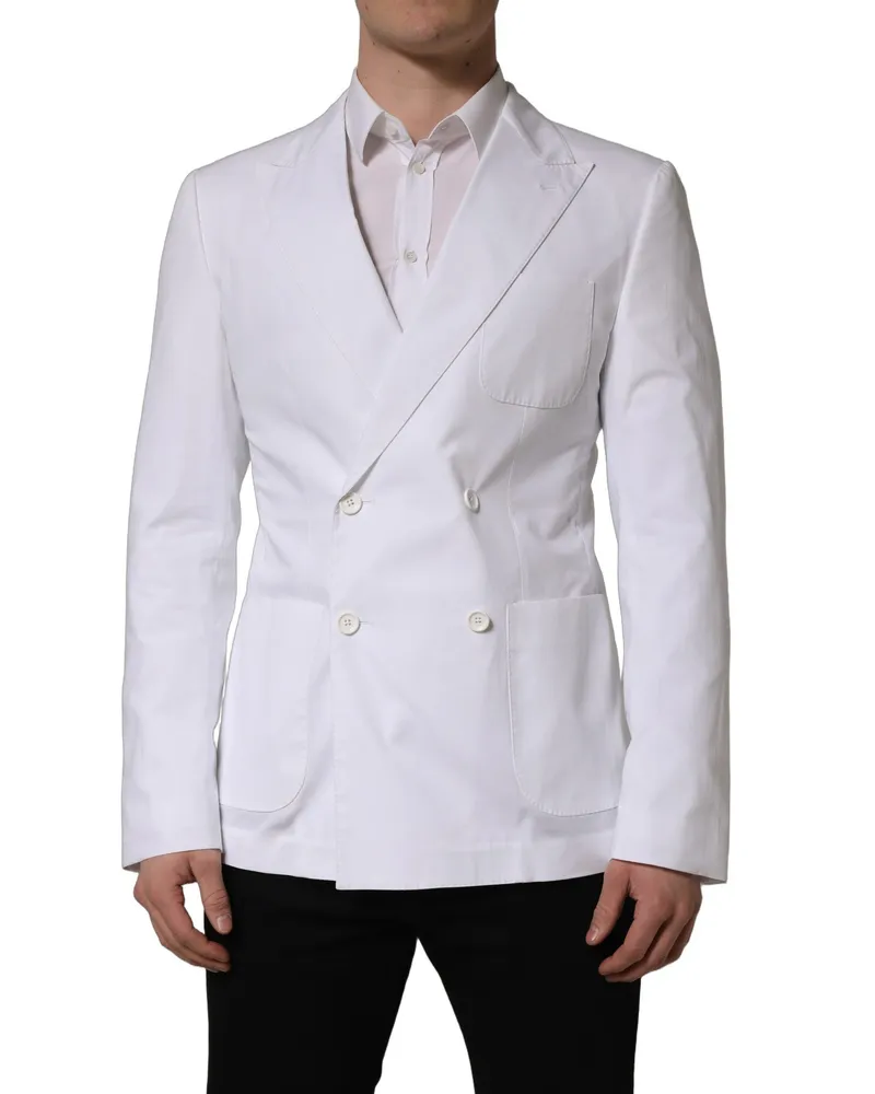 Dolce & Gabbana Men's White Cotton Double Breasted Blazer Jacket Elastane Clothing White