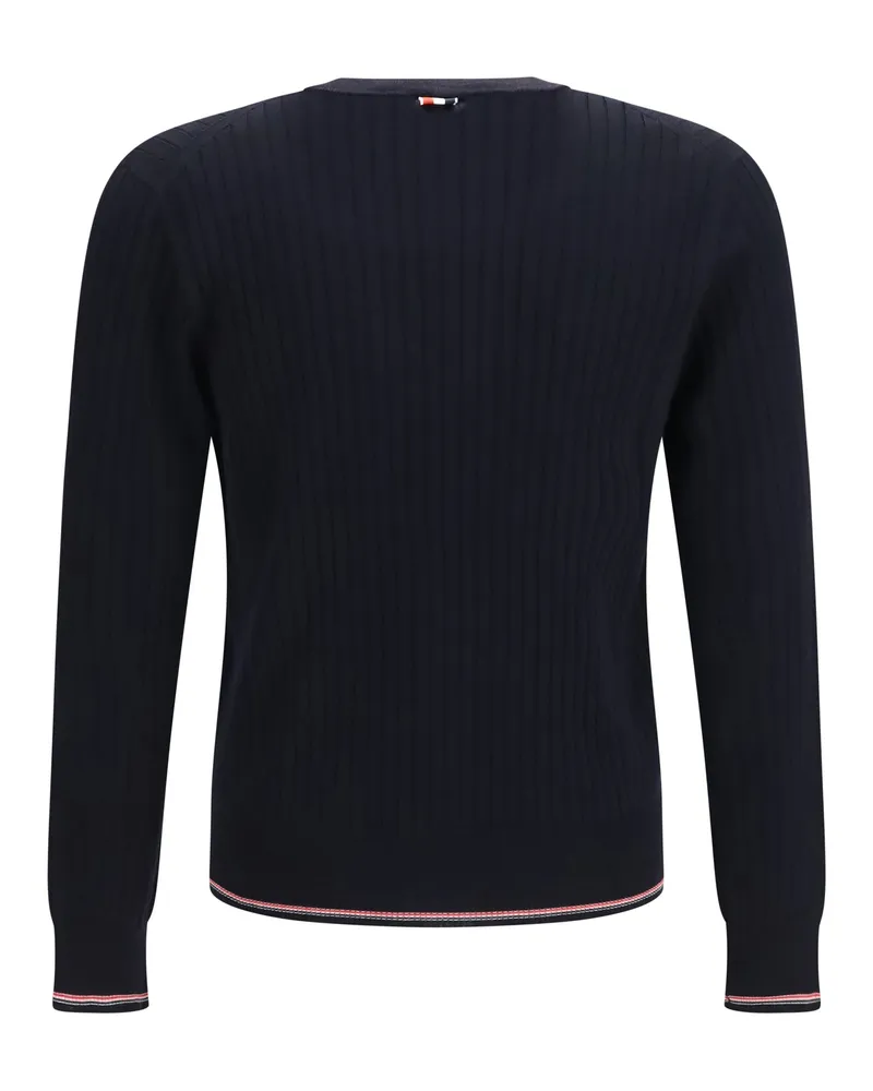 Thom Browne Ribbed Merino Wool Cardigan — Navy Navy