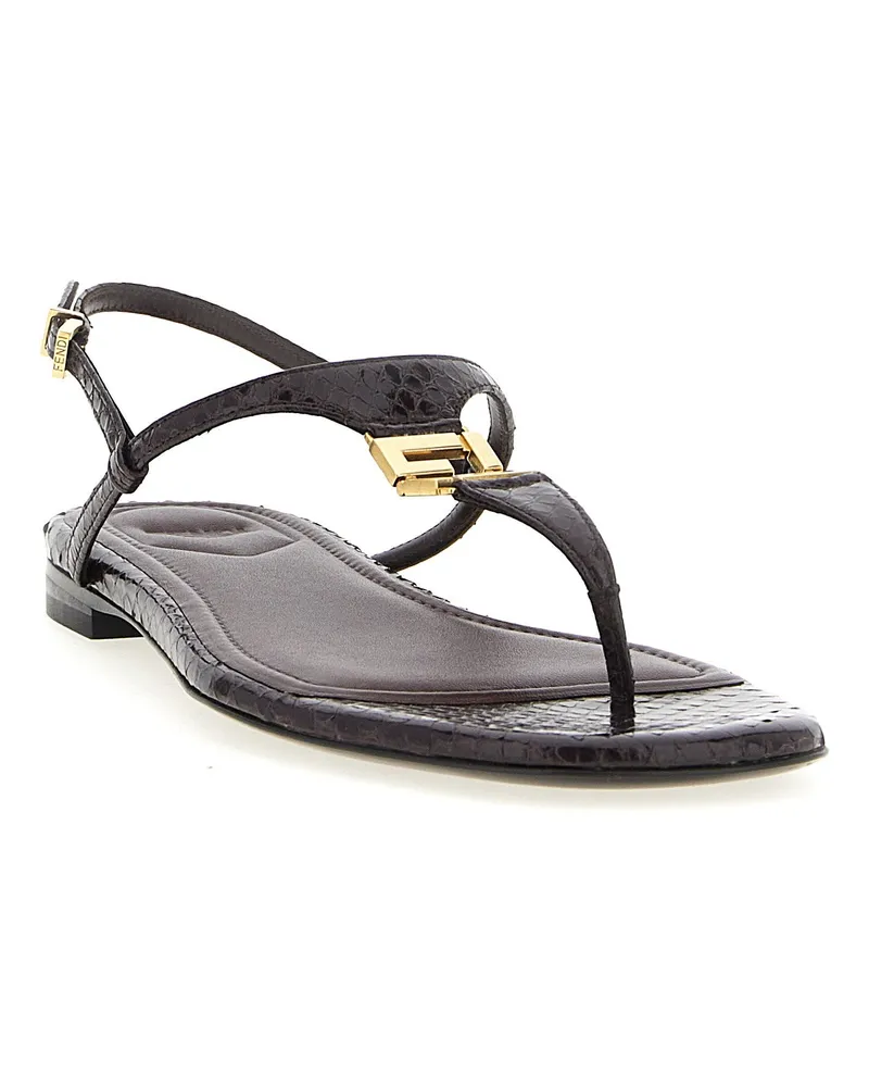 Fendi Crocodile-Embossed Thong Sandals — Black Black