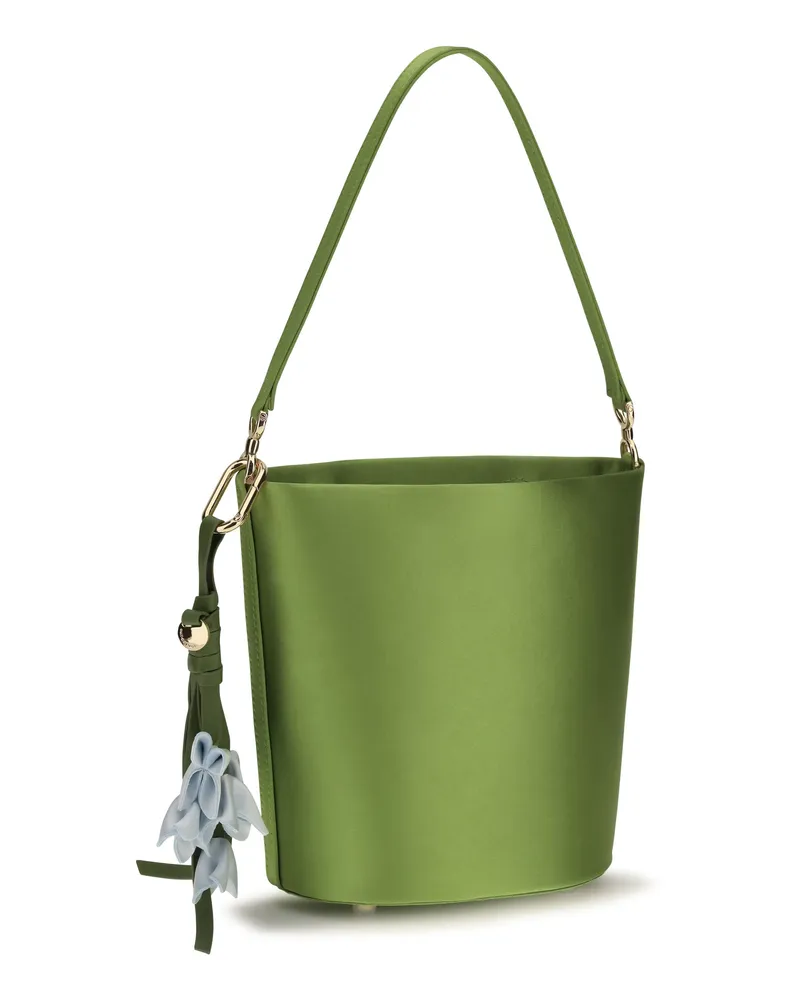 Self-Portrait Women's Satin Bucket Bag Green Polyester Green