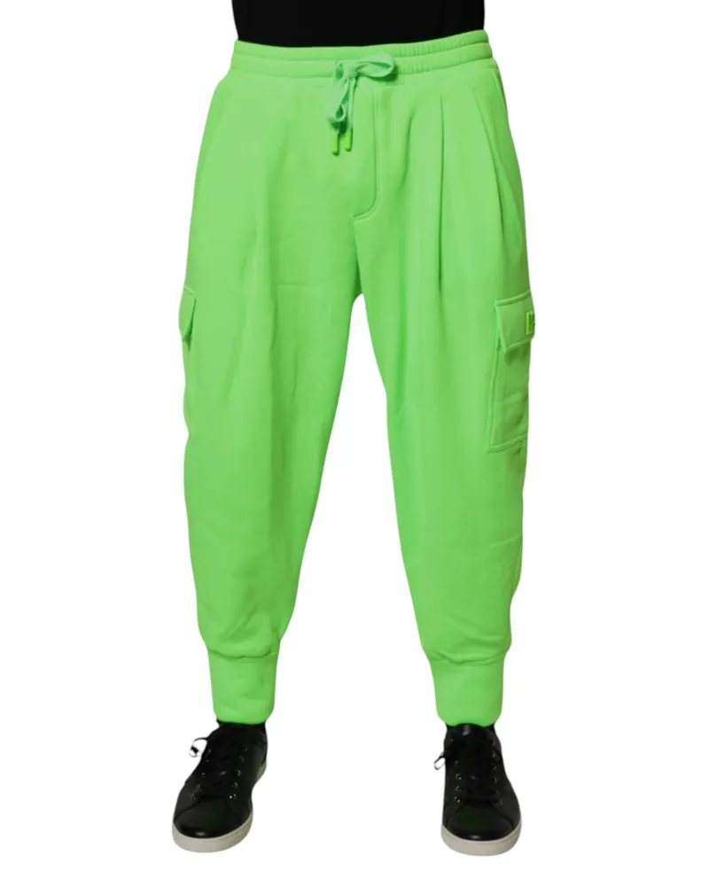 Dolce & Gabbana Neon Green Cargo Jogger Men Sweatpants Pants Polyester Green