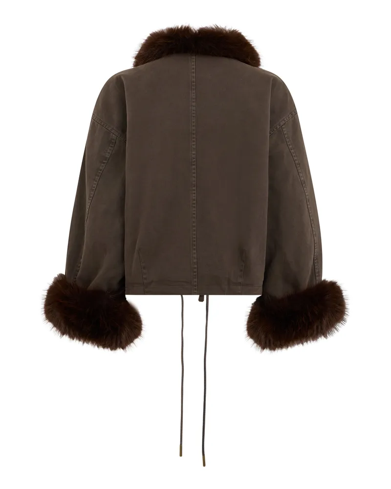 Pinko Faux Fur-Trimmed Cotton Jacket — Brown Brown