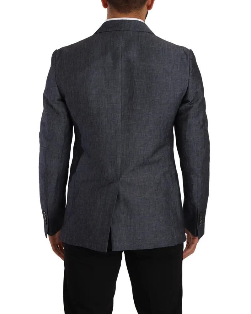 Dolce & Gabbana Men's Blue Linen Cotton Jacket Taormina Blazer Flax Clothing Blue