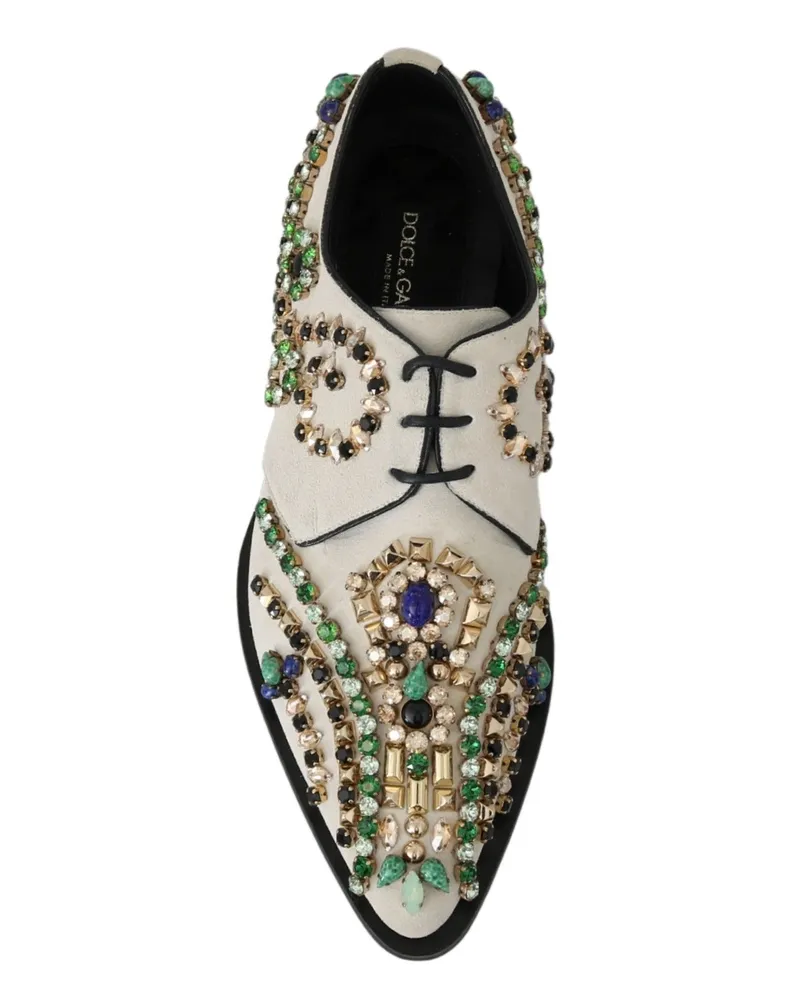 Dolce & Gabbana Women's White Suede Crystal Dress Broque Shoes White
