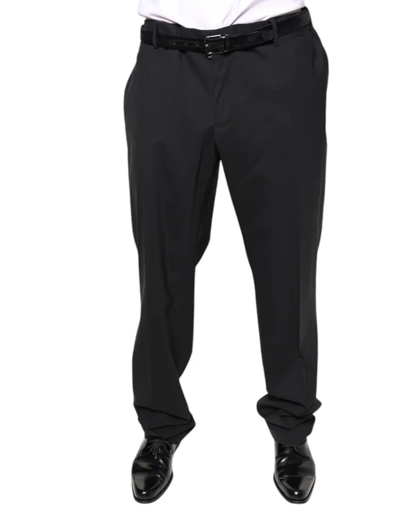 Dolce & Gabbana Black Wool Men Formal Dress Pants Virgin Elastane Black