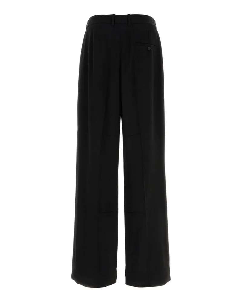 Balenciaga Men Black Twill Wide-Leg Pant Exterior: Viscose Wool Pantaloni Trousers Black