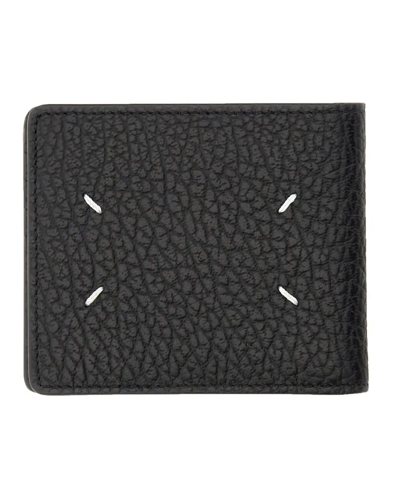 Maison Margiela Logo Cowhide Leather Wallet — Black Black