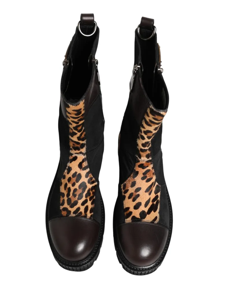 Dolce & Gabbana Men's Multicolor Leopard Mid Calf Boots Shoes Crocodile+77lf Black