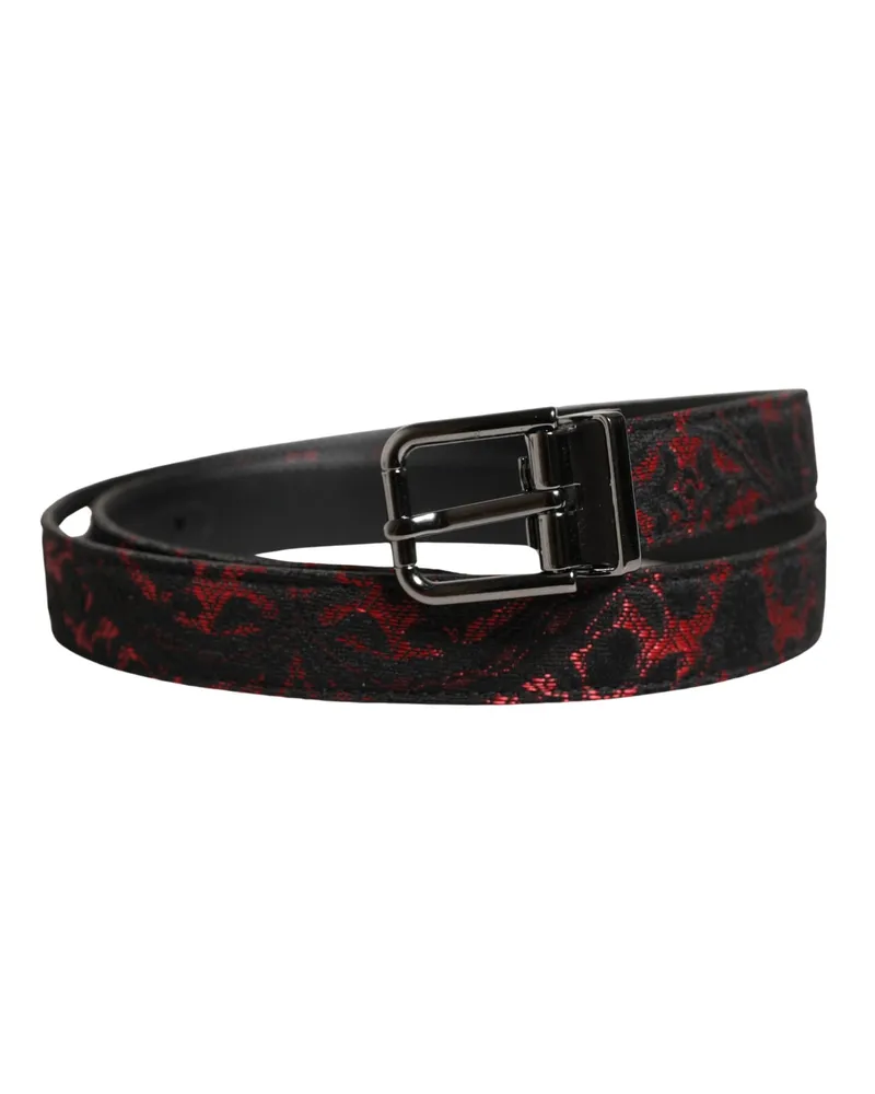 Dolce & Gabbana Men's Black Red Polyester Silver Metal Buckle Belt And Black