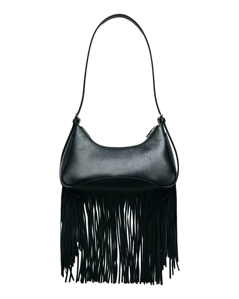 Patrizia Pepe Women's Fringe Leather Shoulder Bag Black Calf Black