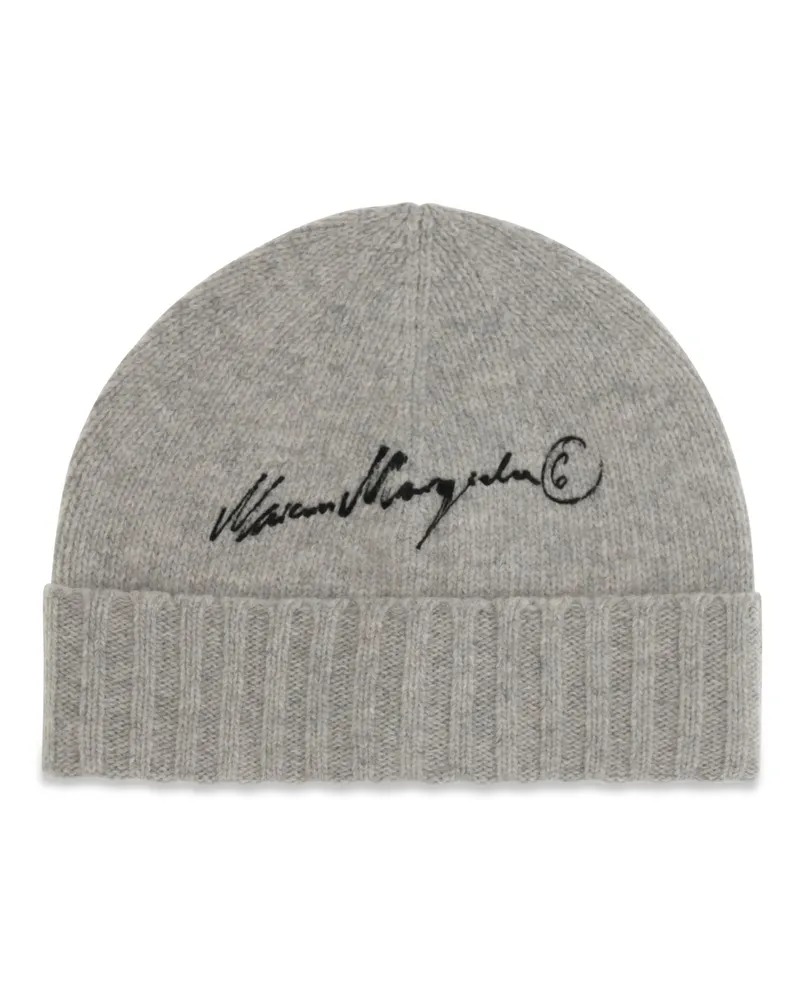 Maison Margiela Women Beanie Wool Hat Grey Melange-Black Print Ovis Aries E Hairbands Gray