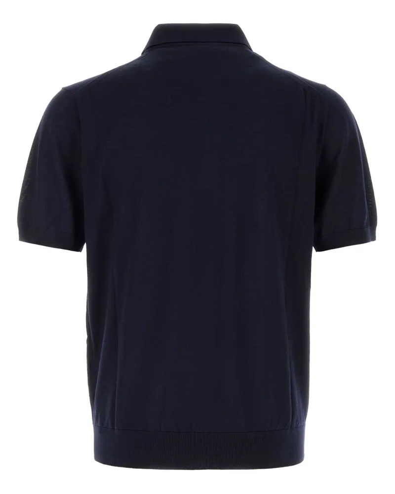 Prada Men's Navy Blue Wool Polo Shirt Bleu Wv-Trochusniloticus Navy