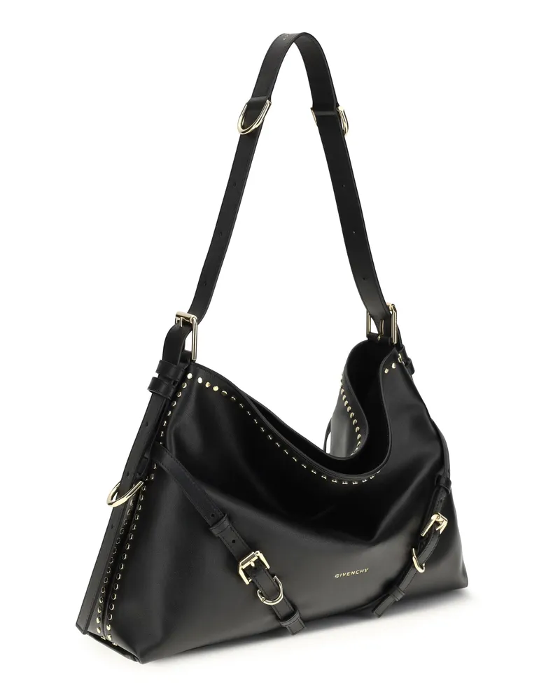 Givenchy Women's Large Voyou Shoulder Bag Shiny Leather Black Calf Bos Taurus Black