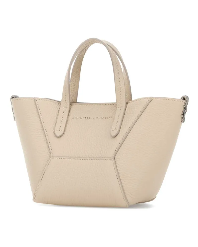 Brunello Cucinelli Grain Leather Shoulder Bag — Beige Beige